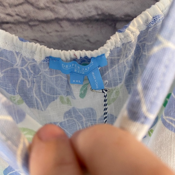 Draper James RSVP Blue Floral Smocked Waist Tank Top Ruffle Straps NWT Size XXL - Picture 2 of 5